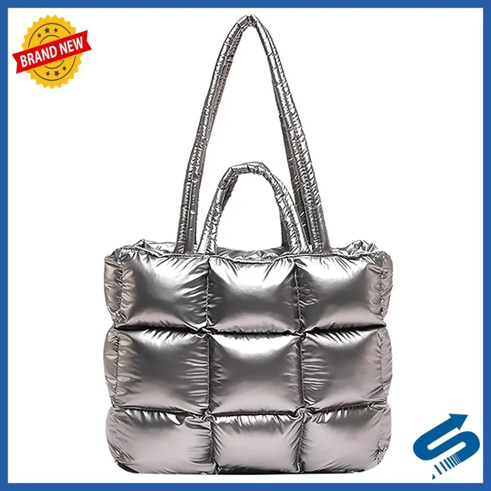 Quilted Puffer Tote Bag Large Roomy Capacity Work Travel Shoulder Purse